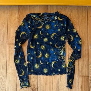 Mesh Blue + stars and moon design long sleeve shirt